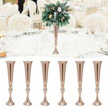 SHIOUCY 6 Stück Metall Trompeten vase, Gold Geblühte Trompetenvase, 13 * 56.5cm Blumenvase für Hochzeitsfeiern Jubiläum Party Zeremonie Heimdekoration - Gold - Übersicht 11