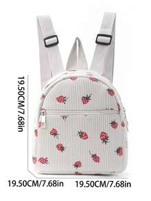 Personalized Strawberry Print Mini Corduroy Backpack, Cute Small School Bag For Boys And Girls, Perfect Gift For Back To School - Multicolor - View 4