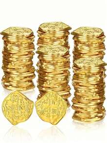 50枚塑料海盗金币，寻宝游戏金币玩具，派对礼品，仿金币，海盗冒险主题派对用品，圣诞节