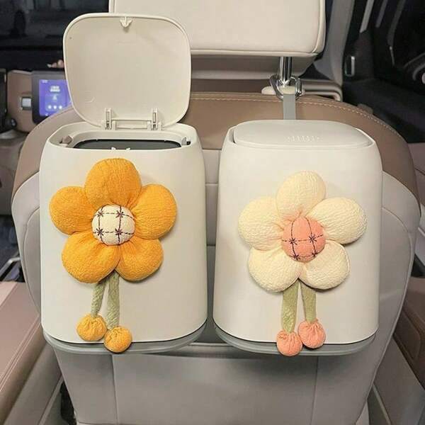 2025新款花纹汽车垃圾桶，可爱女士前排座椅储物箱，防水后排座椅垃圾桶及收纳整理器，多功能材质，时尚汽车内饰收纳垃圾桶，多用途汽车垃圾桶，防漏垃圾桶，便捷清洁工具，易于清洁的汽车垃圾桶，车内垃圾桶