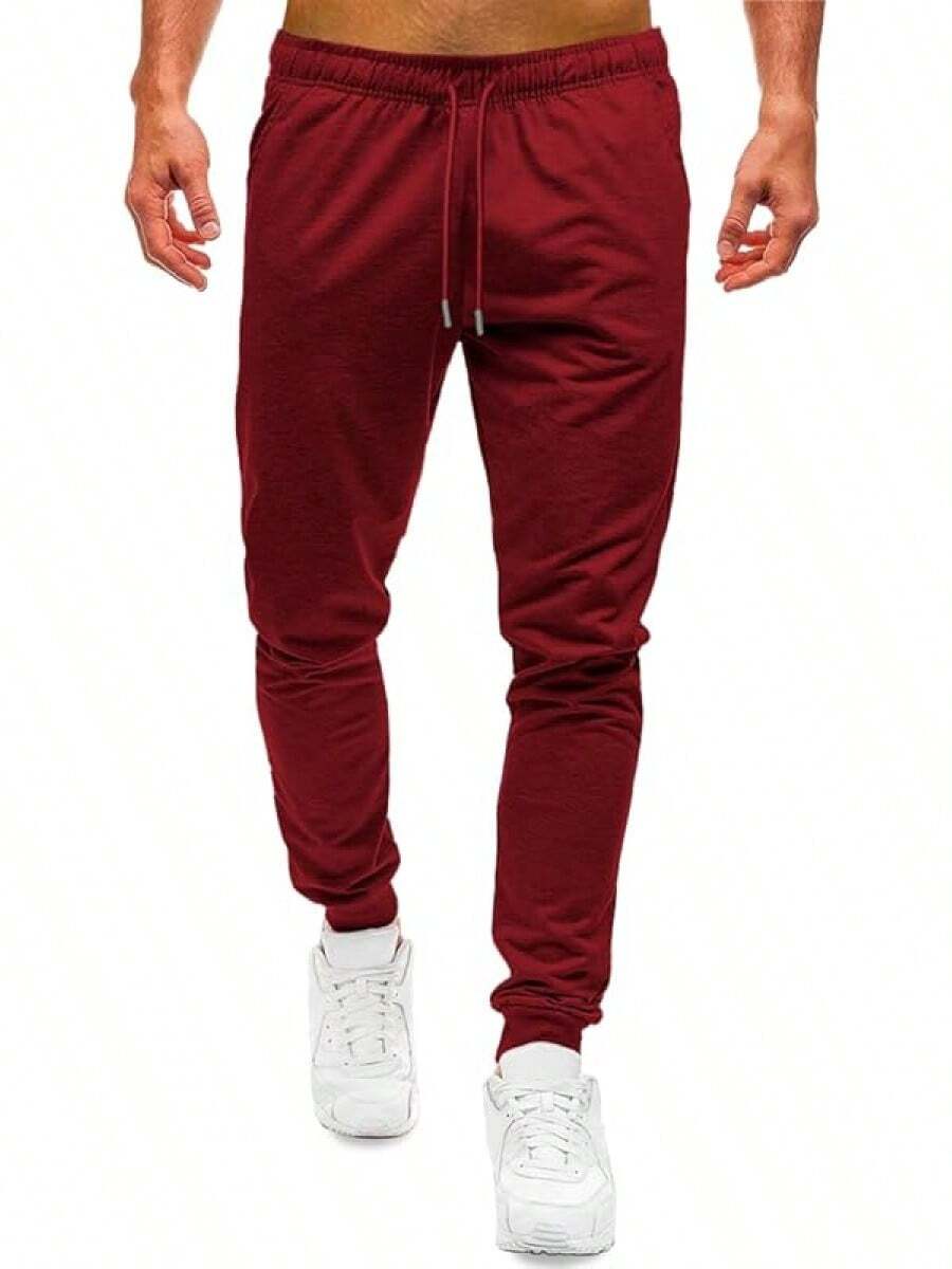 SHENDY Vendy Pantalones Jogger Pants Deportivos Comodos para Hombre con Bolsillo y Cordones - Burdeos - Ver 1