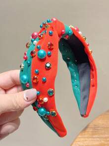 1pc Women's Christmas Pearl Headband, Rhinestone Decorated, Creative & Versatile Hair Accessory, Hair Band Hair Hoop