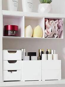 1pc Classic White Plastic Stacking Storage Drawer Set For Office Supplies, Jewelry, Cosmetics - Space-Saving Desk Organizer For School And Dorms