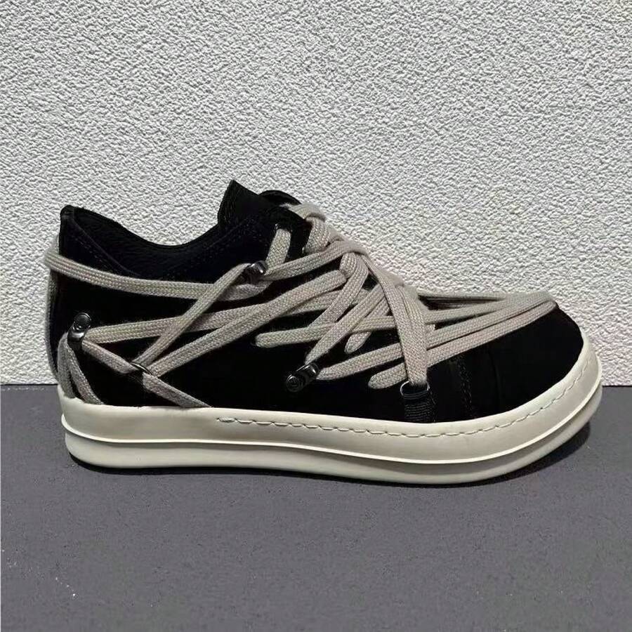Spring And Autumn New Style Crazy Lace-Up White Versatile Couple Style Lace-Up Genuine Leather Elegant Women's Sneakers Men's Sneakers - 黑色--磨砂牛皮 - 查看 1