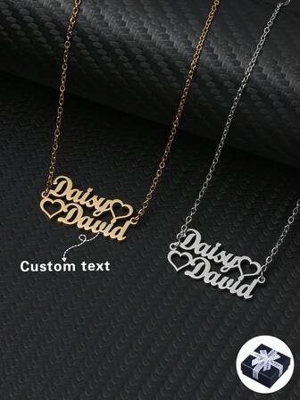 1pc Customized Minimalist Fashionable Couple Necklace With Heart-Shaped Pendant, Engraved With Two Names, 18K Gold Plated Stainless Steel Material, Personalized Necklace Gift For New Year, Christmas, Holidays, Birthday, Wedding, Graduation