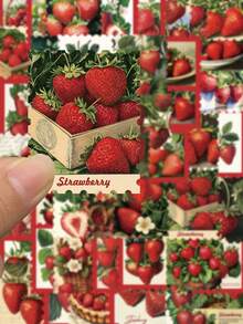 50张草莓果园邮票贴纸美味水果贴花DIY手册吉他行李冰箱文具贴纸女士 - 彩色 - 查看 4