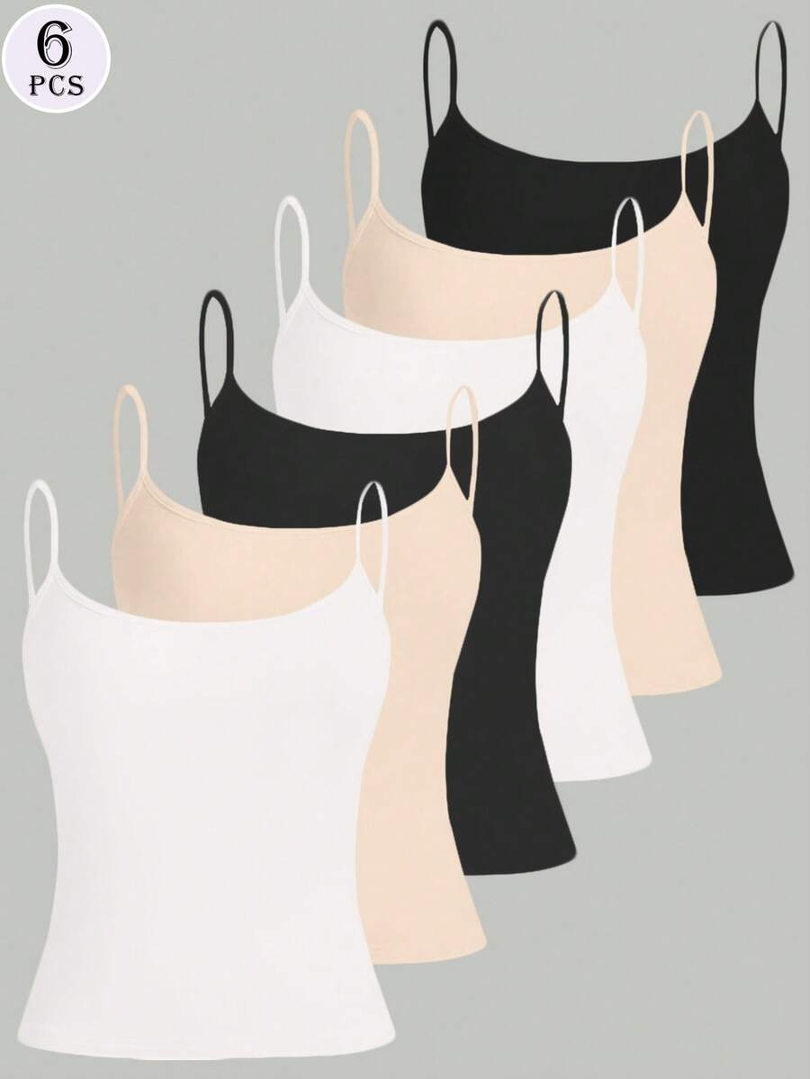 Set de 6 camisetas de tirantes de colores lisos y cómodos - Multicolor - Ver 1