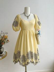 Rusttydustty A Yellow Flame-Patterned Casual Dress For Women Boho Vacation New Year's Wear Party - Yellow - View 8