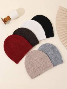 1 件纯色金属装饰花卉图案休闲羊毛混纺柔软针织帽，复古厚实质地，柔软蓬松，适合送礼和日常穿着，秋冬