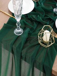 Elegante camino de mesa con brillo verde oscuro, largo camino de mesa de boda estilo bohemio de gasa, bufanda de mesa transparente ligera, adecuado para boda, Navidad, ducha nupcial, ducha de bebé, cumpleaños, fiesta, vacaciones, decoración de mesa de comedor - Verde Oscuro - Ver 3