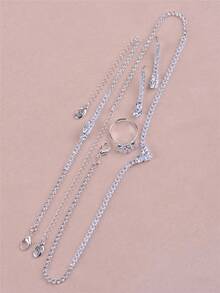CORUIXI Bộ trang sức Cubic Zirconia 4 món dành cho nữ: Vòng cổ, Hoa tai, Vòng tay, Nhẫn, Thiết kế vuông sang trọng, Trang trí kim cương pha lê lấp lánh, Phụ kiện dự tiệc - Bạc - Xem 9