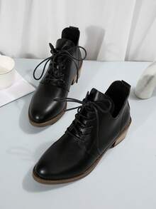 Women's Fashion Brown Pointed Toe Chunky High Heel Ankle Boots - Stylish Soft Exterior, With Front Lace-Up, Suitable For Autumn/Winter