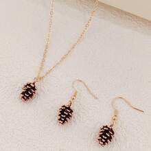 Women's Fashion Pendant Necklace And Earring Set |   Retro Zinc Alloy Pinecone Pendant, Women's Jewelry Combination, Suitable For Daily And Party Wear, Fashion Accessories - 銀色 - 查看 3