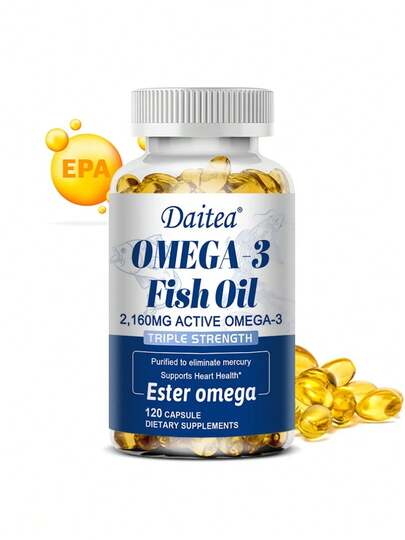 Aceite de pescado 3 - Contiene EPA y DHA - Favorece la salud cardiovascular, cerebral y menopáusica - 120 cápsulas 3600 mg/ración