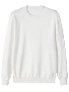 Men's Casual Solid Color Minimalist Crew Neck Long Sleeve Loose Knit Sweater, Lightweight, Autumn/Winter - White - View 4