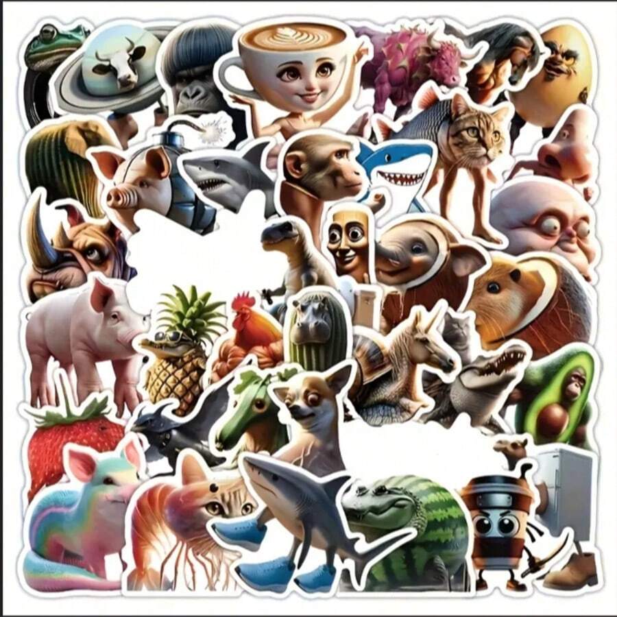 Lot De 50 Autocollants Italian Brainrot - Stickers Humour Surréaliste Meme - Pour Ordinateur, Skate, Valise - Résistants à L'eau