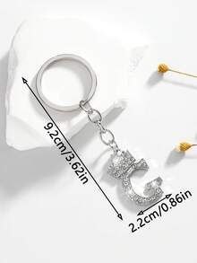 1pc Fashionable European And American Unisex Stylish High-Grade Letter Shape Hollow Out Rhinestone Decor Metal Keychain Bag Charm Car Accessories School Cute Goth Y2k - Silver - View 31