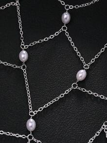 1 pieza Cadena para el cabello con borlas de malla hechas a mano y perlas falsas, diadema de perlas falsas versátil para novia, accesorio de cabello de alta gama para decoración de boda, tocado