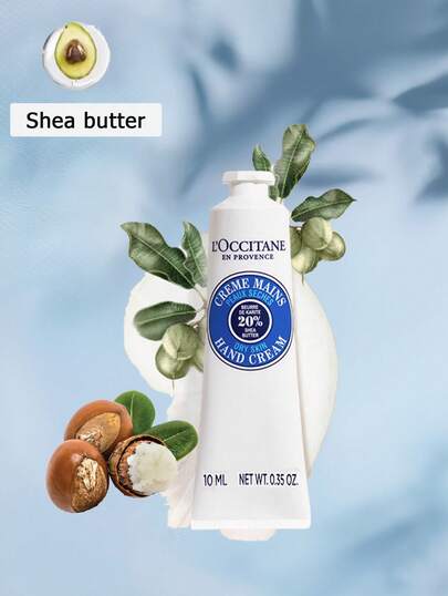L'Occitane Crema de manos hidratante de manteca de karité en tamaño mini para el cuidado de las manos, mejora de las líneas finas y la sequedad, 10g/0.35oz