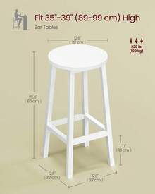 VASAGLE Bar Stools Set Of 2, Kitchen Stools, Bar Chairs With Metal Frame And Footrest, Easy To Assemble, 65 Cm High, For Kitchen, Living Room, Dining Room, Cloud White - White - View 4