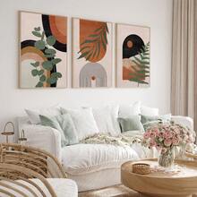 3pcs/Set Abstract Nature Oil Painting Print - Desert And Palm Leaves, Mid-Century Modern Bohemian Decor Suitable For Home Decor, Room Decor, Bedroom Decor, Living Room Decoration, Bathroom Decor, Wall Decor, Optional Wall Art With Frame