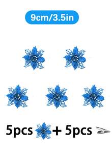 1pc/5pcs/10pcs/20pcs Hoa trạng nguyên nhấp nháy trang trí Giáng sinh, Thích hợp để trang trí cây thông Noel và vòng hoa, Đường kính 3,5in/5,9in/9,45in có kẹp, Trang trí ngày lễ Giáng sinh, Đồ dùng cho tiệc năm mới (Màu sắc: Xanh lam), Giáng sinh - Màu xanh lam - Xem 11