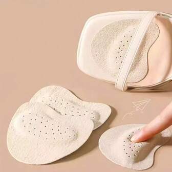 1 Pair Leather Forefoot Rest Heel Cushion Insert, Shock Absorbing Pad, Shoe Sole Protector, Beige