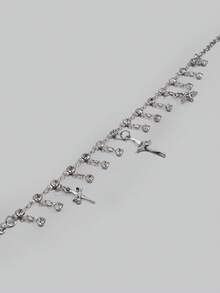 DareSee Cross Fringe Necklace Women's Bling Atmosphere Ultra Flashy Zirconia And Unique Design Collarbone Chain Gifts Music Fest Halloween - Silver - View 3