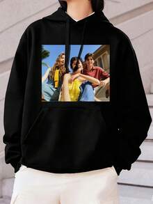 Sudadera con capucha de forro polar personalizada y a medida para mujer, personaliza tu/la de tu pareja/familia/mascota con número de la suerte y bendición, regalo personalizado para el Día de San Valentín, Navidad, otoño, vuelta al cole, moda de otoño/invierno, regalo de fiesta, cumpleaños, talla grande para mujer - Negro - Ver 4