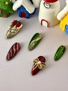 10 pezzi Set di unghie finte a mandorla in acrilico lucido e riutilizzabili con colla per unghie, design glitterato floreale, punte unghie per copertura completa per San Valentino, Capodanno, regali per feste o collezione - celeste - Visualizzare 5