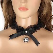 1 Piece Of Swan Neck Lace Bell Collar Necklace, A Sexy Maid Outfit Mesh Bow Collar Necklace, Suitable For Women, Used For Cat Role-Playing, Which Is Fashionable, Elegant And Suitable For Daily Wear(Black) - Multicolor - View 6