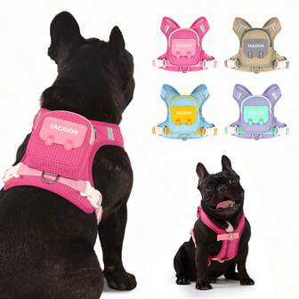 Arnés reflectante ajustable para mascotas y correa, adecuado para perros medianos y pequeños, diseño integrado de mochila para viajes al aire libre, senderismo y paseos, mochila con correa para el pecho de la mascota