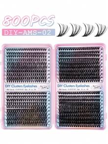 640pcs DIY Single Cluster False Eyelashes, Multi-D Mix High Curl 9-16mm, Soft Reusable Natural Voluminous Eyelash Set, Includes Glue, Sealer And Tweezers, Suitable For Travel, Home, Wedding, Party, Halloween And Holiday Makeup - 黑色 - 查看 12