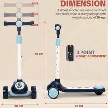 XCJump Kids Scooter – 3 Wheel Scooter For Kids With Adjustable Handlebar, LED Light-Up Wheels, Music, Wide Anti-Slip Deck & Safety Rear Brake, Durable Design For Ages 3-12