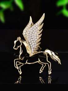 1pc Minimalist Pegasus Design Hollow-Out Zirconia Inlaid Sophisticated Unisex Suit Accessory