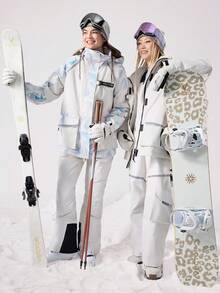 VECTOR MOTION 撞色连帽滑雪服，男女通用，带衬垫，耐磨，弹力轻盈抓绒面料，适合单板/双板滑雪 - 藍白色 - 查看 1