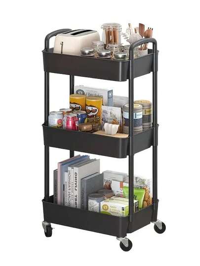 Carrito organizador plástico de 3 niveles, versátil con ruedas para cocina, baño, oficina y sala, fácil de armar, móvil y multifuncional, ideal para jóvenes, carrito de maquillaje, organizador de pañales y más