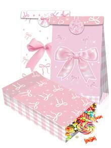1/30pcs Cute And Beautiful Pink Bow Girls' Party Candy Gift Flat Kraft Paper Bag, Suitable For Valentine's Day And Daily Party Supplies - Multicolor - View 4