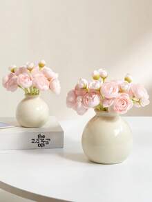 Bình gốm mini đựng hoa giả, trang trí nhà thẩm mỹ màu kem, hoa giả nhỏ để trên kệ phòng khách, bàn làm việc, phòng ngủ, đám cưới, đồ trang trí giữa bàn kiểu nông trại - trắng - Xem 4