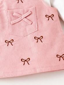 2pcs Baby Girls Minimalist Comfortable Long Sleeve Bodysuit + Bib Dress Set, Lightweight, Spring/Autumn