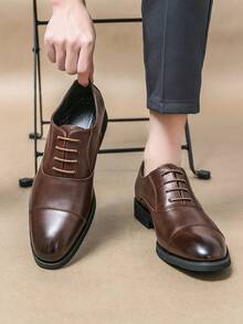 Men's Formal Lace-Up Shoes, Men's Luxury Business Formal Oxford Shoes In Black And Brown, Pointed Toe Dress Shoes For Wedding And Party, Fashionable Oxford Shoes For Winter, Gentleman Work Shoes, 2025 New Fashion Party Brogue Casual Derby Shoes For Autumn, Comfortable Gentleman Groom Wedding Shoes For Spring, Classic Formal Dress Shoes For Office, Handmade Professional Vintage Triple-Buckle Leather Shoes - Brown - View 5