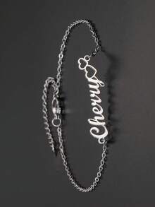 Personalized Hollow Heart Shaped Letter/Name Design Chain Bracelet, Elegant Minimalist Style, Customized Valentine's Day Gift - One Size - View 2