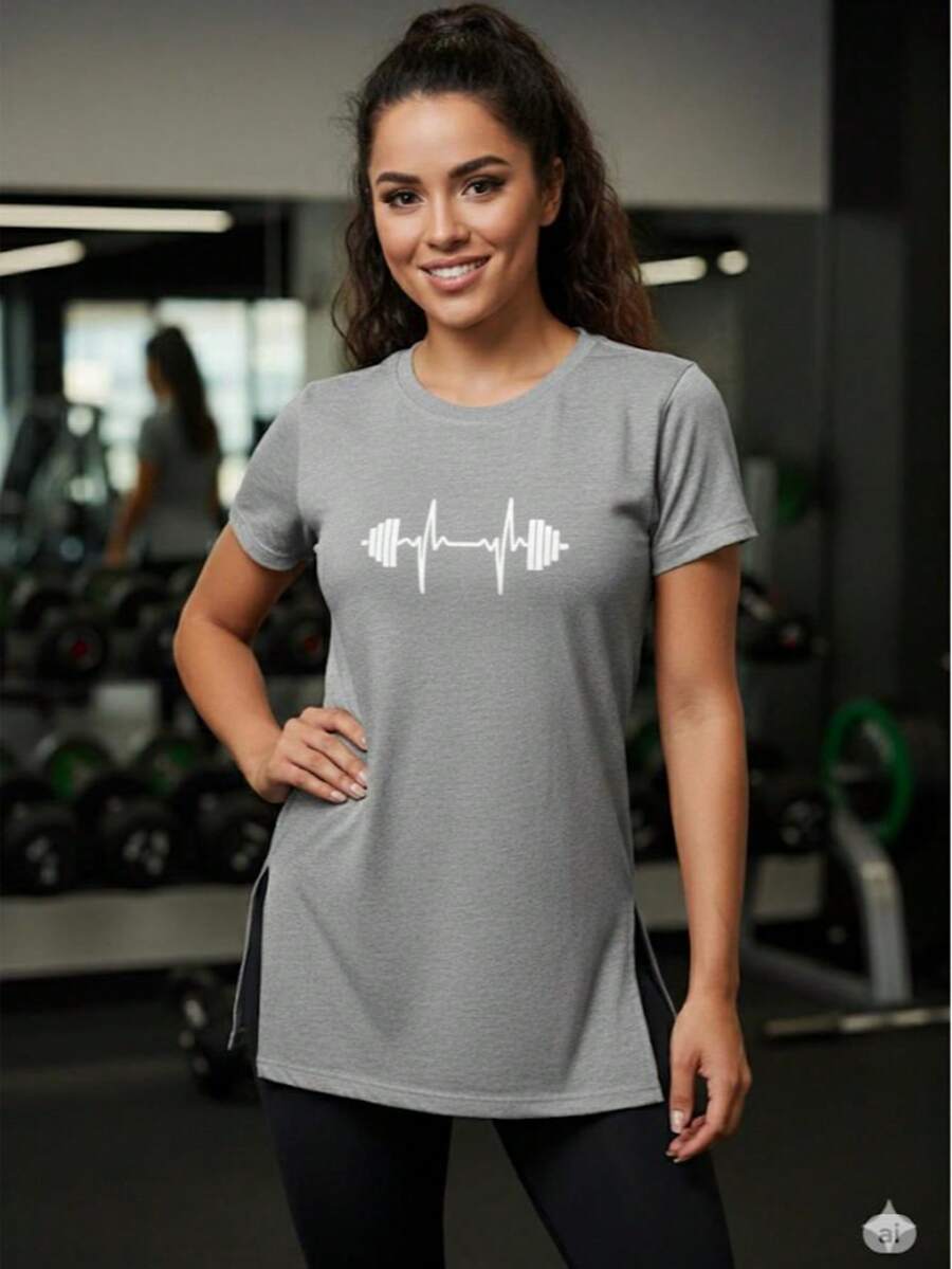 Long Line Butt Covering Top Workout Gym Mesh Fabric None Sports And Fitness - Xám - Xem 1