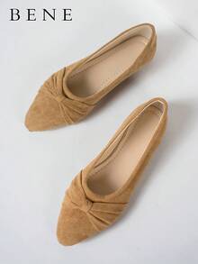 Breezelady 2025 Autumn Women's Brown Minimalist Flat Shoes With Pleated Toe, Elegant Style, Outdoors In Summer, Faux Suede - màu nâu - Xem 8