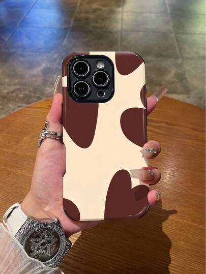 1 件时尚简约色块心形图案防震软 TPU+PC 混合手机壳，适用于手机，是送给朋友、家人、情侣、生日、节日的绝佳礼物