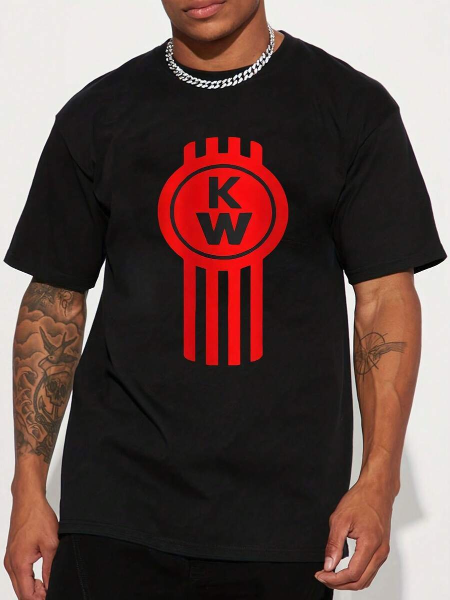 1 camiseta gráfica con estampado digital para mujer Rojo, círculo, letras, líneas. Camiseta casual de cuello redondo y manga corta. Camiseta de algodón ligera para las cuatro estaciones, lavable a máquina, no lavar en seco. - Negro - Ver 1