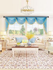 1 pieza Cenefa con cuentas doradas y azules, cortina de lujo moderna con onda, adecuada para fiestas, sala de estar, dormitorio, decoración de ventanas y puertas, opciones de ancho de onda de 1 a 4 - Azul - Ver 10