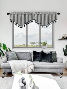 1pc Beige V-Shaped Tassel Curtain, Farmhouse Style Faux Linen Material Short Drape, Room Divider Suitable For Living Room, Bedroom, Window And Door Decor - Grey - View 13