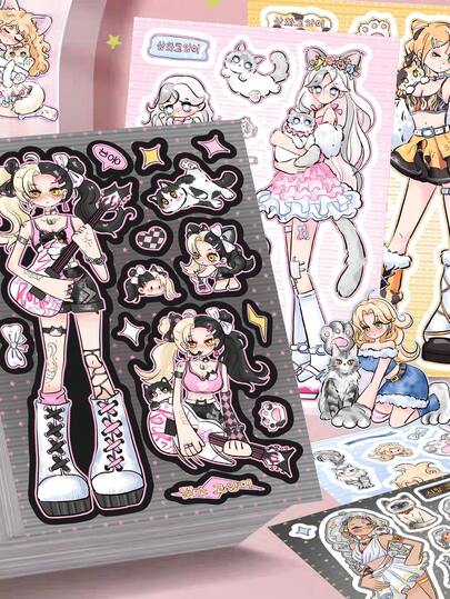 8pcs Cute Meow Star Stickers For Scrapbooking, Notebook, Laptop, Water Bottle, Desk, Luggage, Fridge, Party, Holiday Gifts, Cartoon Decor, Travel, DIY, Phone, School Supplies, Back To School, Suitable For All Holidays Scrapbook Supplies Funny Stickers Laptop Stickers Kindle Phone Stickers