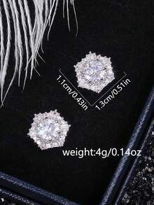 1 Paio di Orecchini Natalizi da Uomo, Semplici e Luccicanti, Orecchini a Perno in Rame con Zirconia Cubica a Forma di Fiocco di Neve, Accessorio Quotidiano di Base come Regalo - Argento - Visualizzare 6